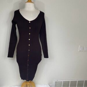 Talent Women's Brown Button Long Sleeve Ribbed Stretch Sweater Dress 2X Classic